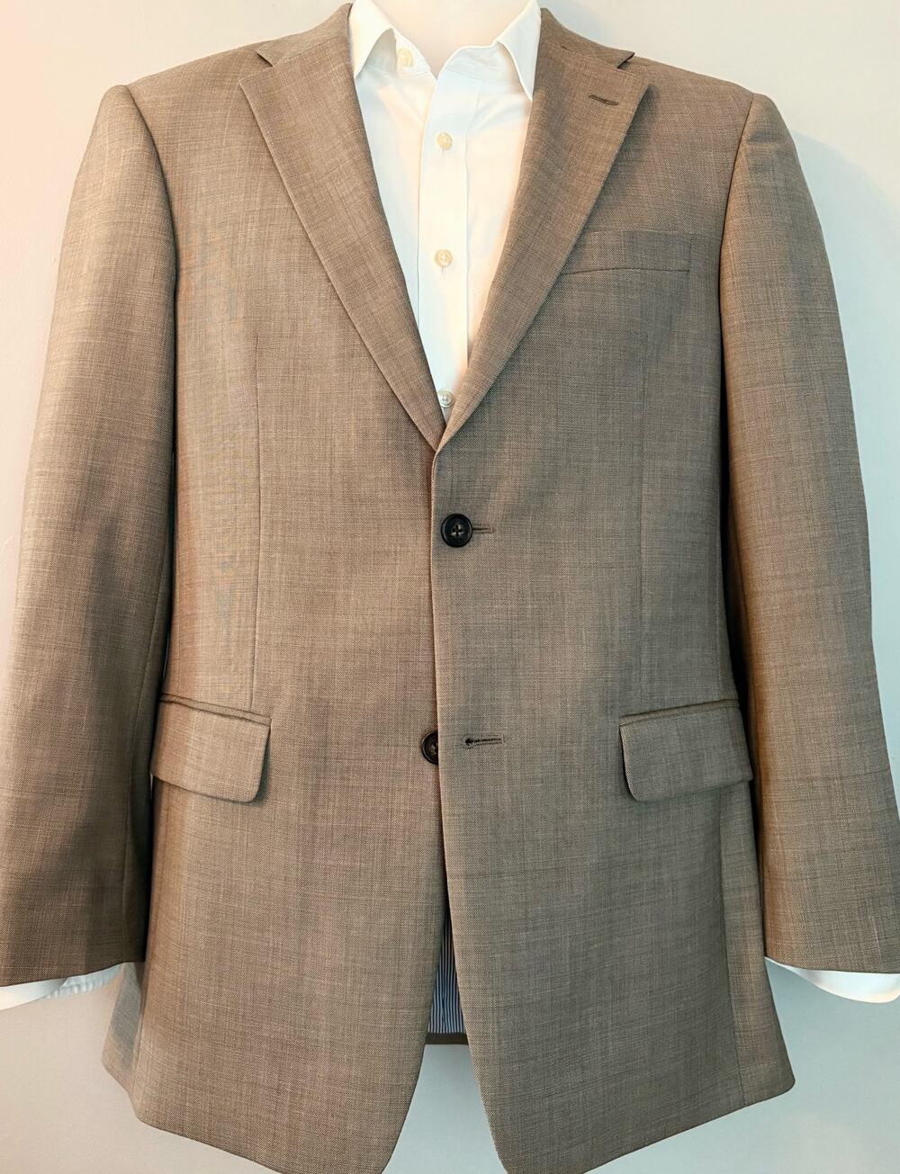 TOMMY HILFIGER Blazer Mens Solid Tan Brown 100% WOOL Sport Coat Jacket 38R